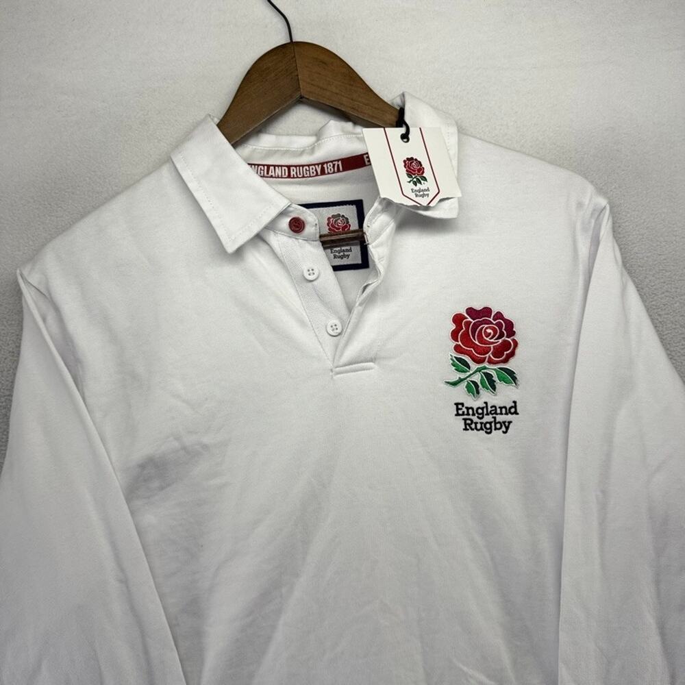 England Rugby Shirt Men's medium White Embroidered Collared Union Vintage NEW